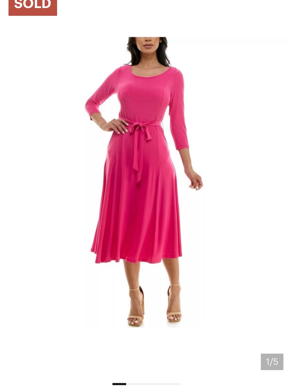 Nina Leonard Pink Tie-Waist Midi Dress Size Sz Medium NWT